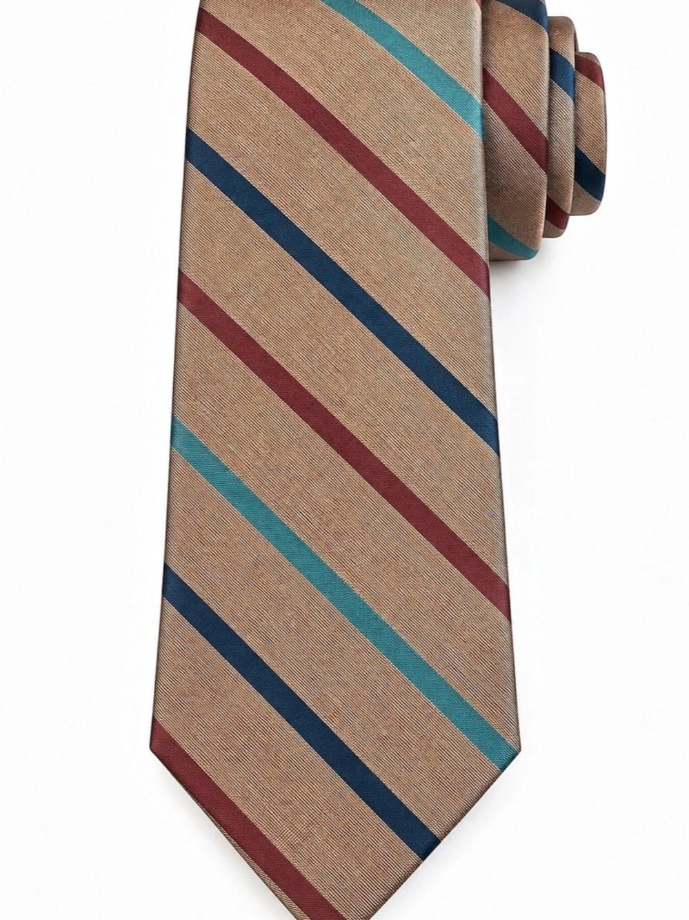 Vintage Stringbeans Plus Men's 100% Silk Tie Brown Burgundy Teal Navy Stripes